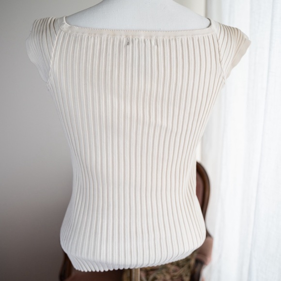 Silk ribbed cream cap sleeve top - Picture 4 of 6